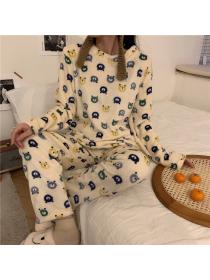 Outlet Autumn/winter bear cartoon coral fleece warm pajamas set flannel home wear