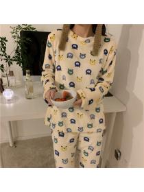 Outlet Autumn/winter bear cartoon coral fleece warm pajamas set flannel home wear