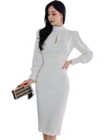 Korean Style Stand Collars Back Hollow Out   Dress
