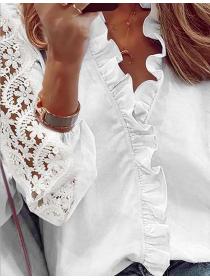 Outlet Spring&Summer fashion White Lace Plain Blouse 