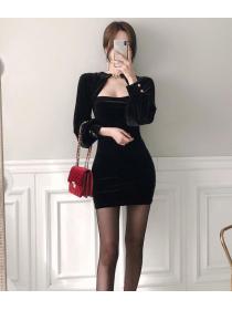 Korean Style Hollow Out Chain Matching Slim Dress 