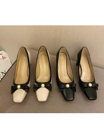 Outlet Square toe thick heel shoes