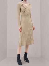 On Sale Pure Color Drape Knitting Dress 