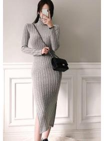 On Sale Pure Color Drape Knitting Dress 