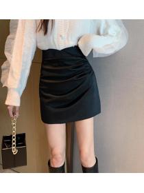 On Sale Pure Color Drape Slim Skirt 