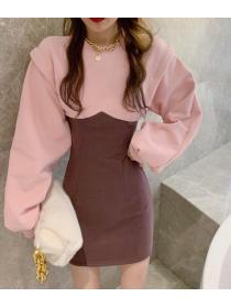 Korean Style Color Matching Thciken Dress