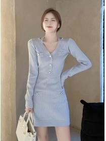 On Sale V Collars Stripe Slim Knitting Dress