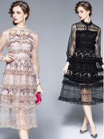 On Sale Embroidery Lace Stitching  Show Waist Dress 