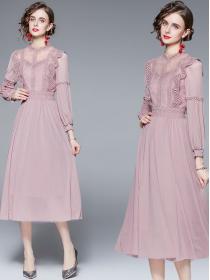 On Sale Embroidery Lace Stitching  Show Waist Dress 