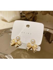 Korean fashion Golden Bow pearl Earrings s925 silver needle earrings for women