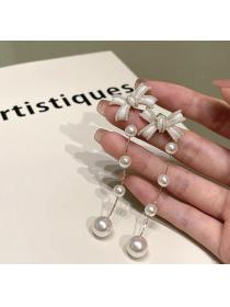 Korean fashion bowknot pearl tassel earrings s925 silver needle detachable earrings French ladies...
