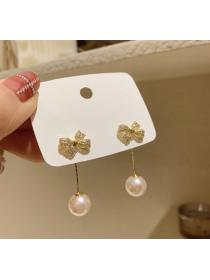 Korean fashion temperament  hanging earrings  Fashion bow zircon earrings Pearl earrings