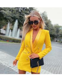 Outlet European style women's autumn and winter new Sexy Fashion Lapel Deep V collar long-sleeved Blazer Dress
