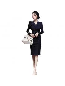 Outlet Korean fashion Suit collar Slim Elegant Long-sleeved Dress