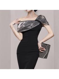 Outlet Fashionable new style Korean fashion Hip wrap Single-shoulder Dress