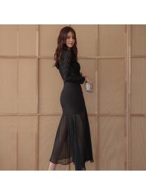 Outlet Winter fashion Elegant Temparement irregular Fishtail Long-sleeved dress