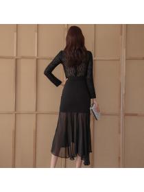 Outlet Winter fashion Elegant Temparement irregular Fishtail Long-sleeved dress