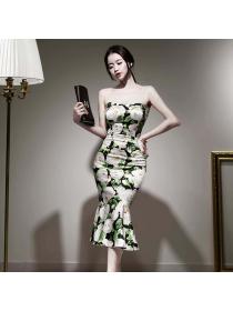 Outlet Korean fashion Floral Sexy Sleeveless Fishtail Dress