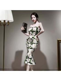 Outlet Korean fashion Floral Sexy Sleeveless Fishtail Dress 
