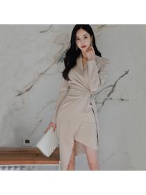 Outlet Korean fashion Elegant Slimming Plain Lady Office Dress