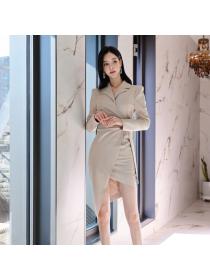 Outlet Korean fashion Elegant Slimming Plain Lady Office Dress 