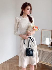 On Sale Pure Color Knitting Lace Up Dress