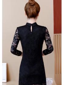 On Sale Thicken Stand Collars Lace Hollow Out Dress