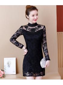 On Sale Thicken Stand Collars Lace Hollow Out Dress