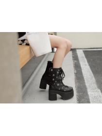 Outlet High-heeled Chunky-heeled short-tube Side zip Martin boots