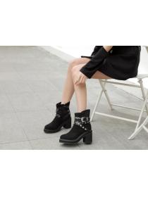 Outlet Coarse-heeled frosted short-tube high-heeled metal Martin boots
