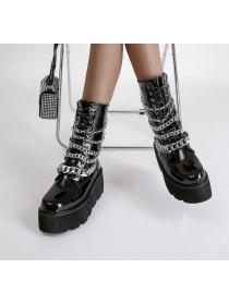 Outlet Thick-bottomed patent leather Short Barrel Chain  Martin boots