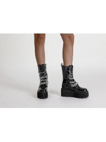 Outlet Thick-bottomed patent leather Short Barrel Chain  Martin boots