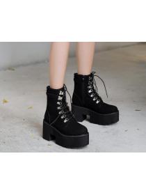 Outlet Platform Suede Round Toe Lace-up Martin Boots