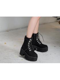 Outlet Platform Suede Round Toe Lace-up Martin Boots