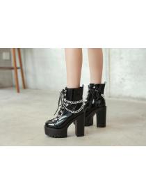 Outlet Block-heel platform Chain Patent leather ankle boots