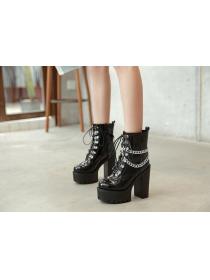 Outlet Block-heel platform Chain Patent leather ankle boots