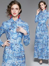 European Style Doll Collars Show Waist Nobel Maxi Dress
