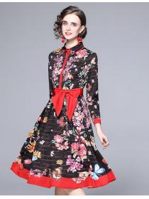 European Style Show Waist Flower Printing Dress