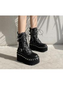 Outlet high-heeled high-top Roman lace-up Martin boots