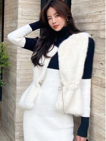 Korean Style Color Matching Knitting High Collars Dress 