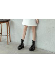 Outlet Platform high-heel patent leather Round toe European and American Martin boots