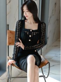 On Sale Hollow Out Button Matching Fashion Dress 
