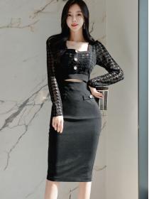 On Sale Hollow Out Button Matching Fashion Dress 