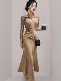 On Sale Pure Color Drape Fashion Slim Dress 
