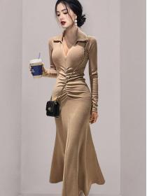 On Sale Pure Color Drape Fashion Slim Dress 