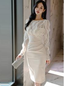 Korean Style Gauze Matching Show Waist Dress