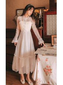 On Sale Round   Collars Lace Show Waist Hollow Out Dress  