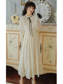 On Sale Round  Collars Lace Show Waist Hollow Out Dress  