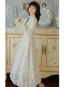 On Sale Round  Collars Lace Show Waist Hollow Out Dress  