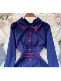 Outlet Polo-neck embroidery dress slimming fall Fishtail dress 